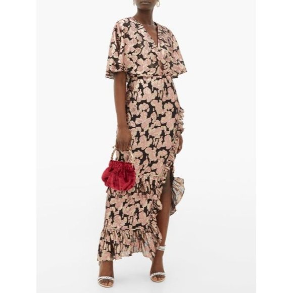 SALONI Dresses & Skirts - NWOT Saloni Metallic Floral Fil-Coupe Silk Blend Maxi Dress Black/Pink Size 2